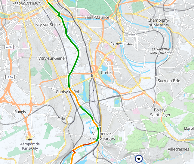 Itinéraire de la portion de la Scandibérique qui traverse le Val-de-Marne