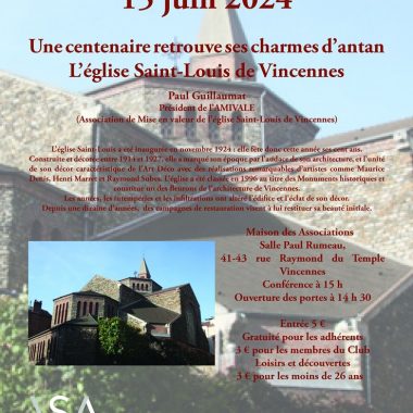 Conférence : Une centenaire retrouve ses charmes d’antan L’église Saint-Louis de Vincennes
