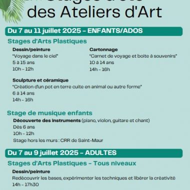 STAGES ARTS PLASTIQUES ET MUSIQUE – ENFANTS/ADOS/ADULTES